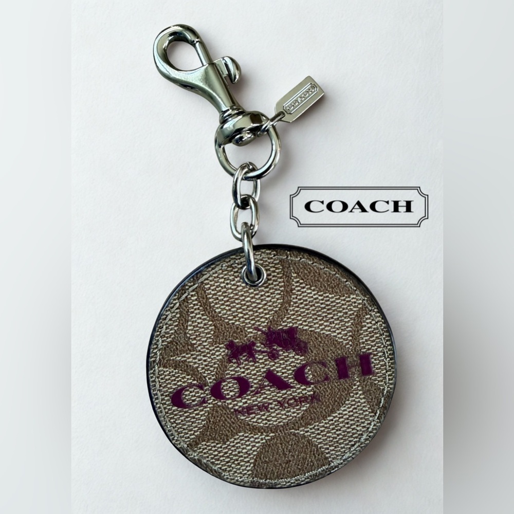 Coach Reversible Circular Bag Charm | Signature Canvas & Cranberry Leather | EUC - Picture 2 of 5